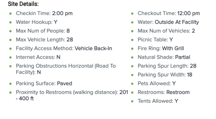 Texas State Parks Campsite Reservation Info