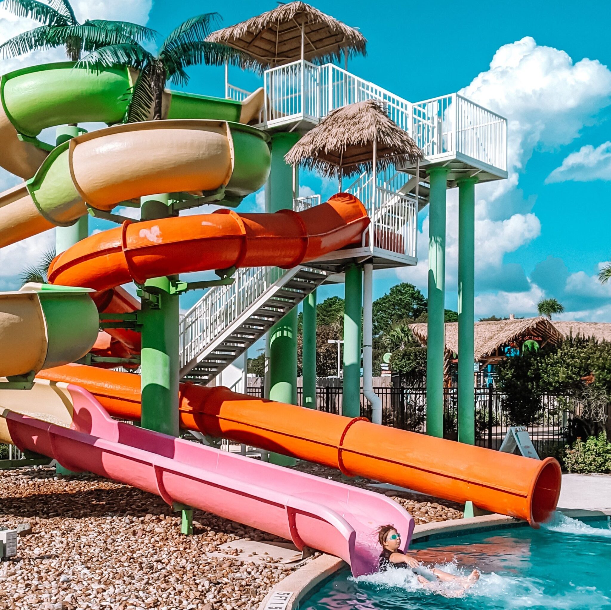 Water slides at Margaritaville Lake Conroe - Houston Tropical Family Resort